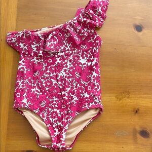 Crewcuts Floral Pink One-Shoulder Kids Swimsuit